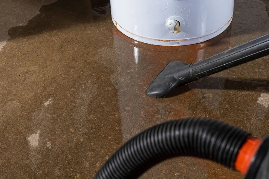 A failed water heater flooding a Riverton, NJ basement floor